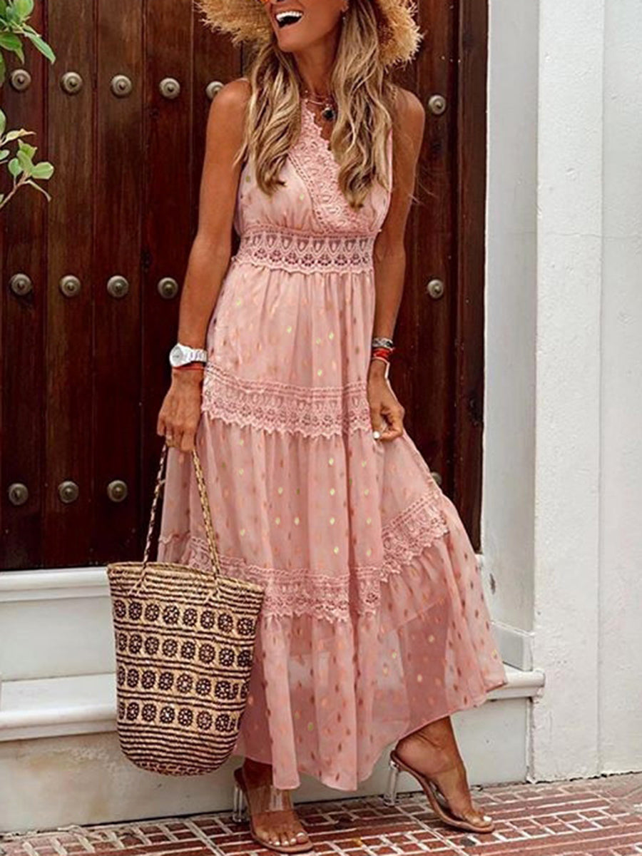 Valenzora | V-neck chiffon backless boho long maxi dresses
