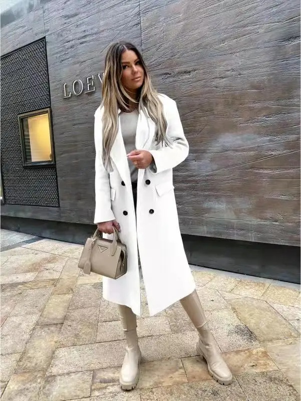 Valenzora | Women's Double-Button Coat, Classic Elegant Long Coat