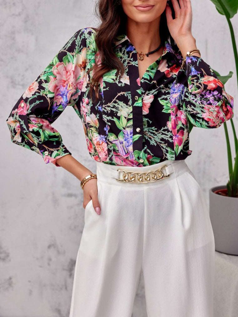 Valenzora | Floral button-front long-sleeved top/shirt