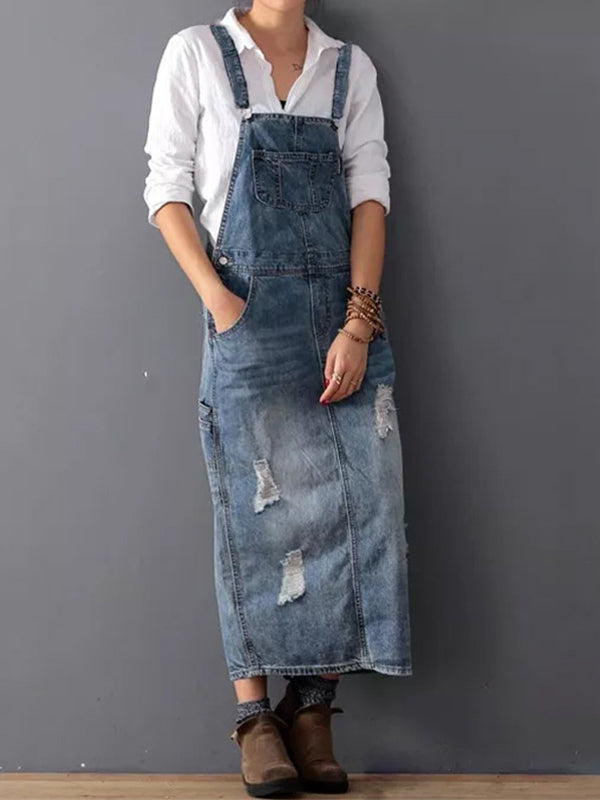 Valenzora | Casual dungaree dress with back slit and pockets