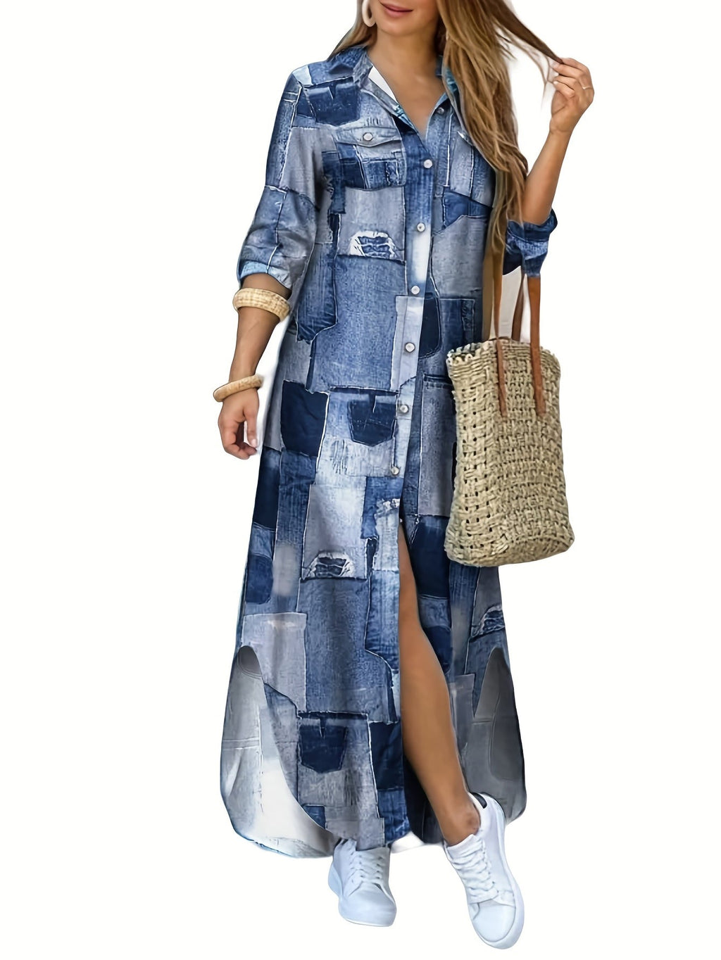 Valenzora | Lässiges Midi-Hemdkleid für Damen in Blau