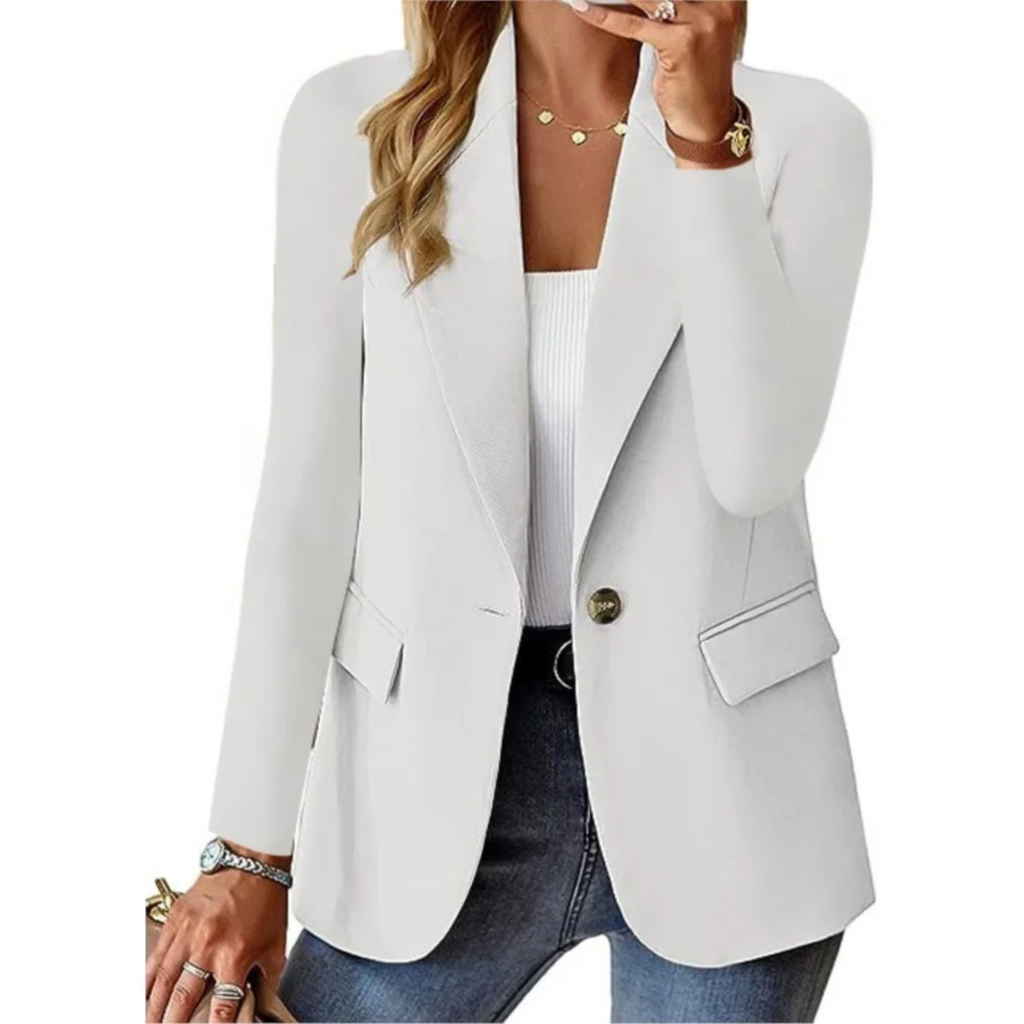 Valenzora | Casual, solid women's blazer with long sleeves, narrow pocket and buckle