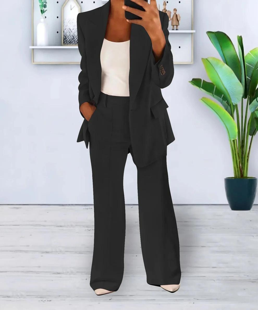Valenzora | Zweiteiliges Damen-Set aus Blazer und Hose mit weitem Bund, taillierte Passform, formelle Kleidung