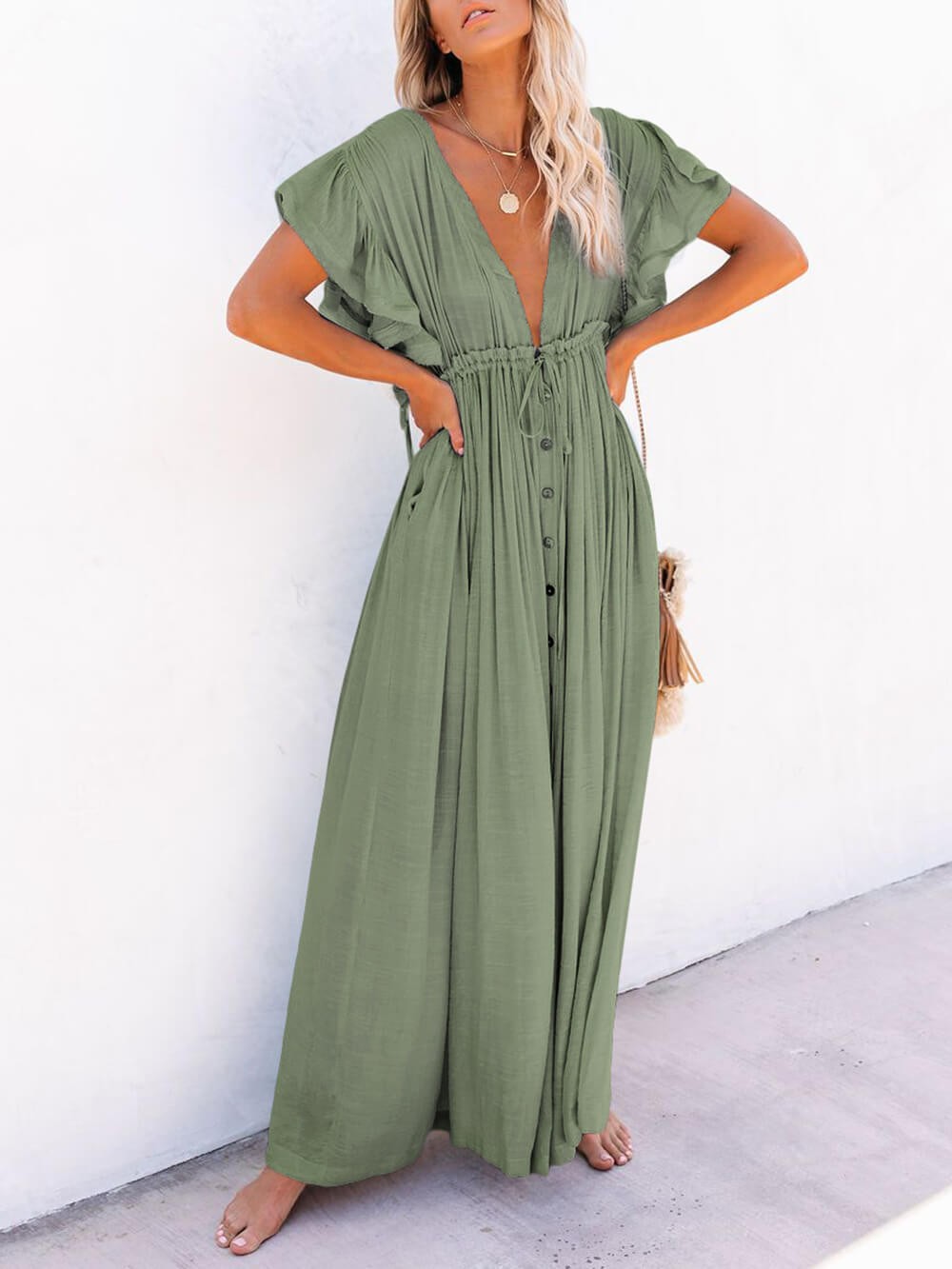Valenzora | Stylish maxi dress with flutter sleeves for women