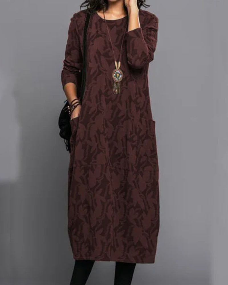 Valenzora - Long-sleeved pocket dress with print