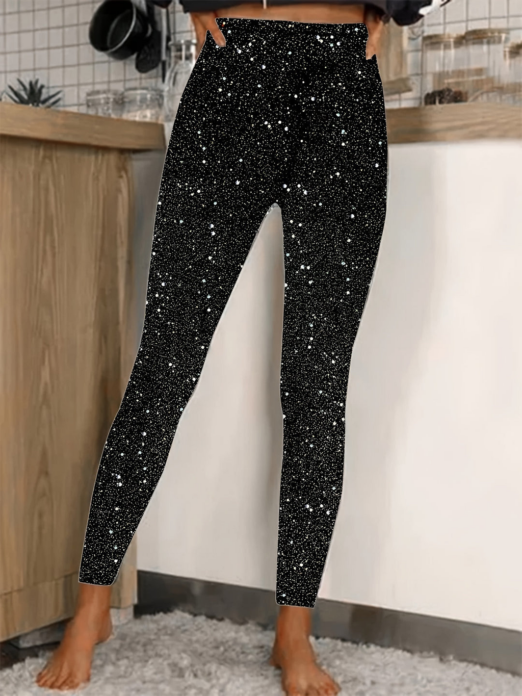 Valenzora | Damen-Leggings mit Pailletten, hoher Taille, glänzend und bequem für Frauen