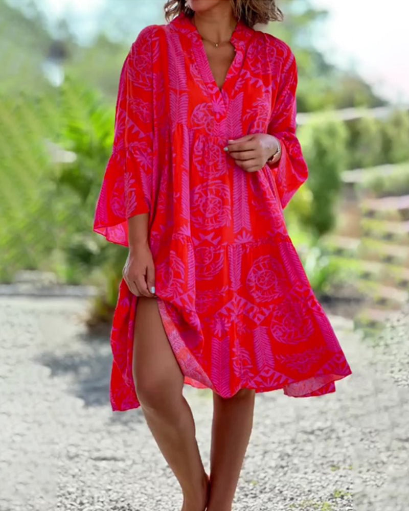 Valenzora | Dress with 3/4 sleeves and geometric boho print