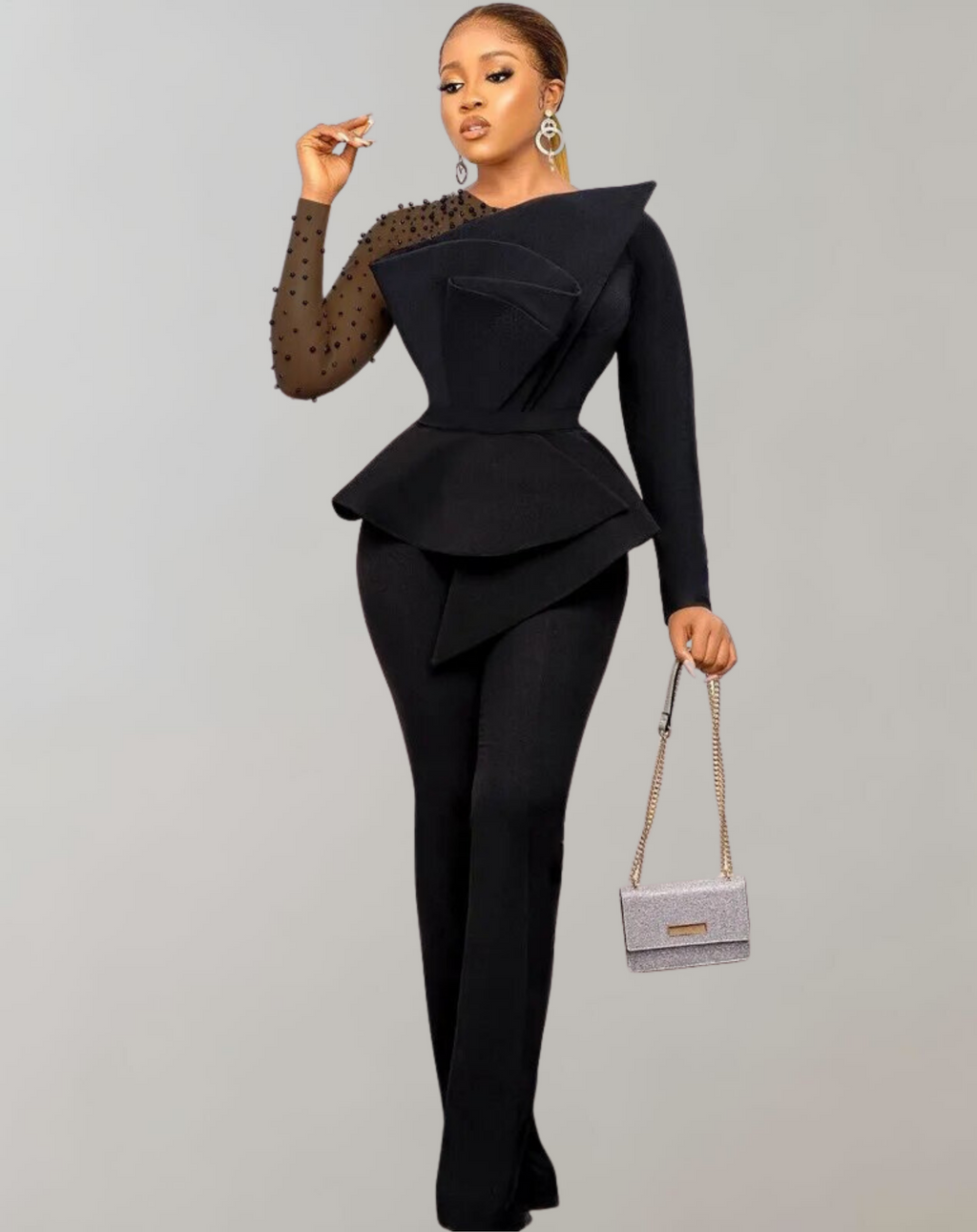 Valenzora – Langärmeliges Vintage-Mesh-Shirt mit Perlenstickerei