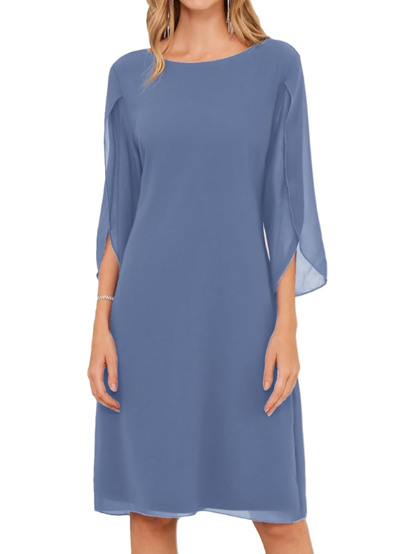Valenzora | Shift Dress Knee-length Bateau Neckline Three-quarter Slit Sleeves Flowing