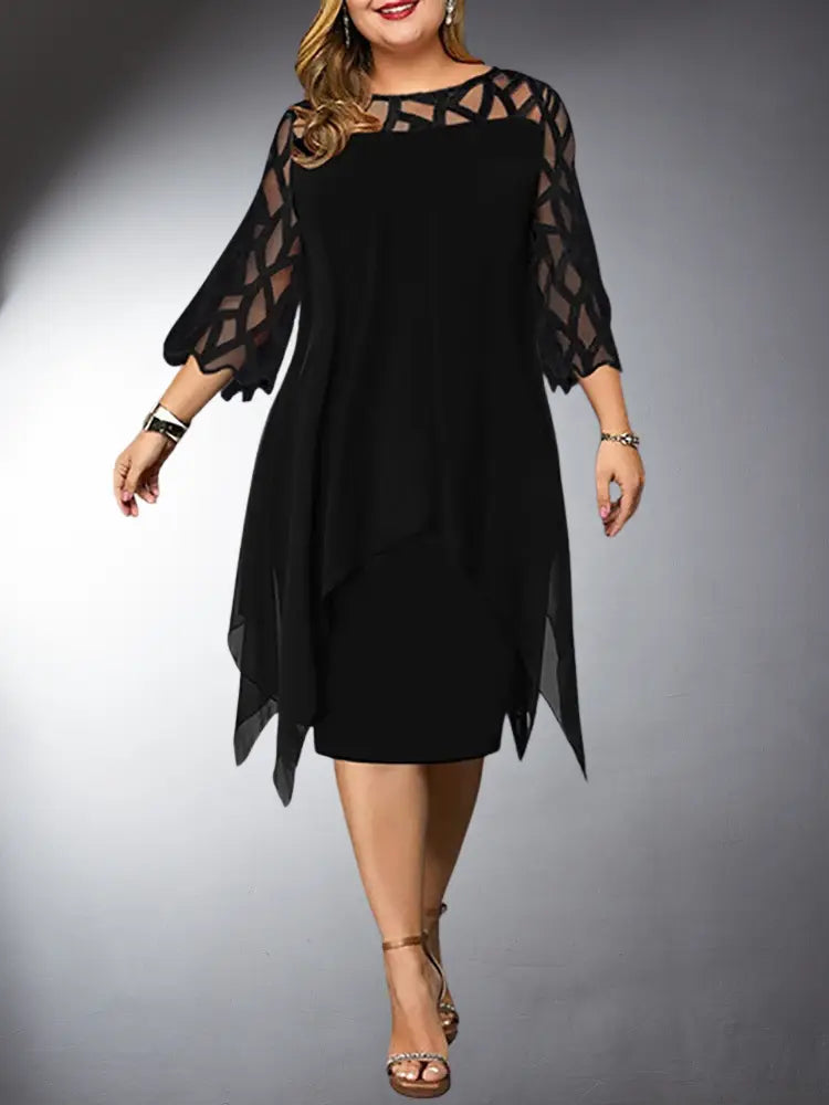 Valenzora | Elegant Plus Size Lace Midi Dress