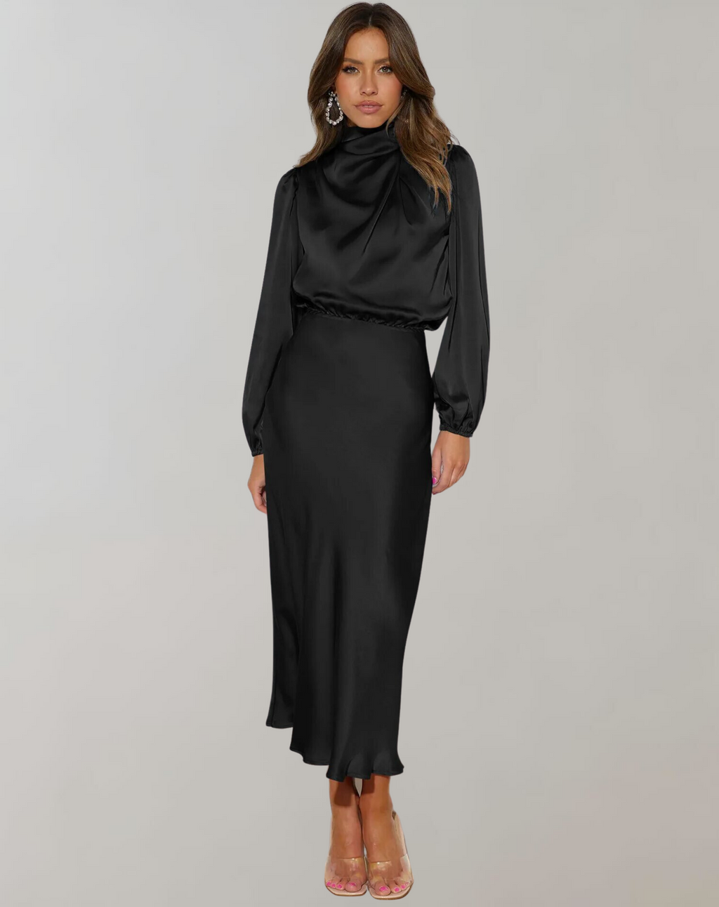 Valenzora | Satin Dress with Long Sleeves for Women