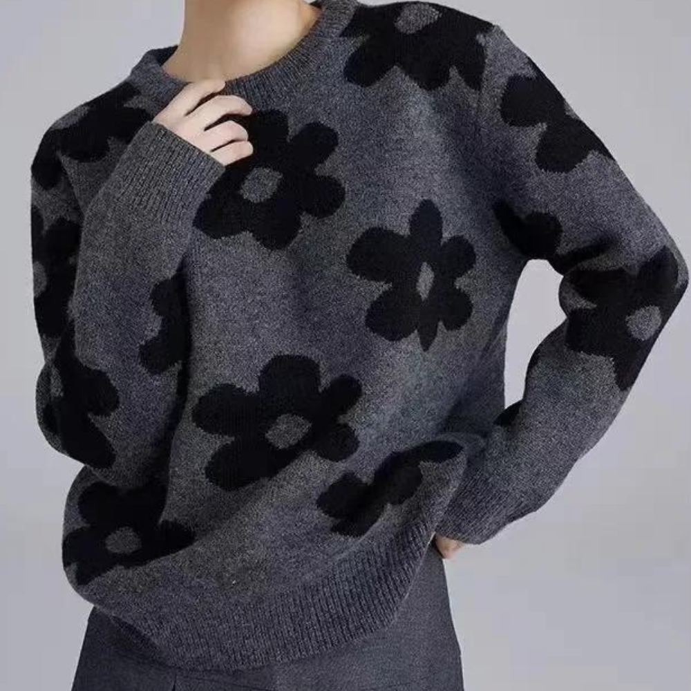 Valenzora Sweater | Luxurious, soft knit sweater for women with a floral design