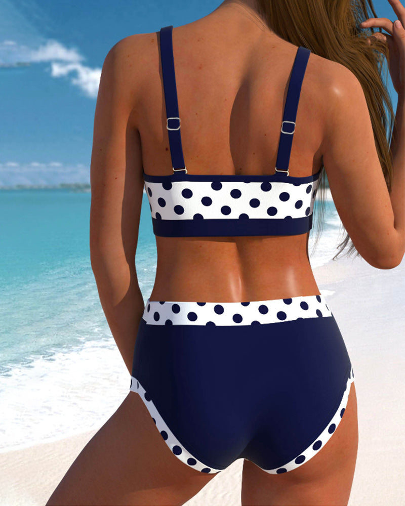 Valenzora | Patchwork bikini with high waist and polka dots