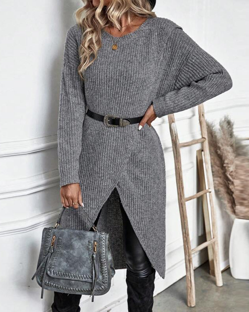 Valenzora | Comfortable, solid-color sweater dress in an irregular style