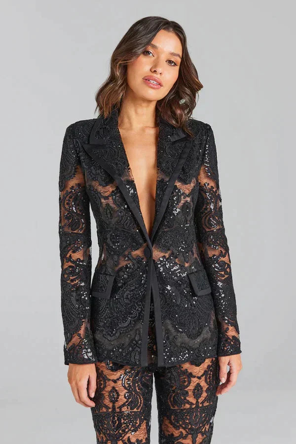 Valenzora | Luxuriöses Pailletten-Blazer- und Hosen-Set