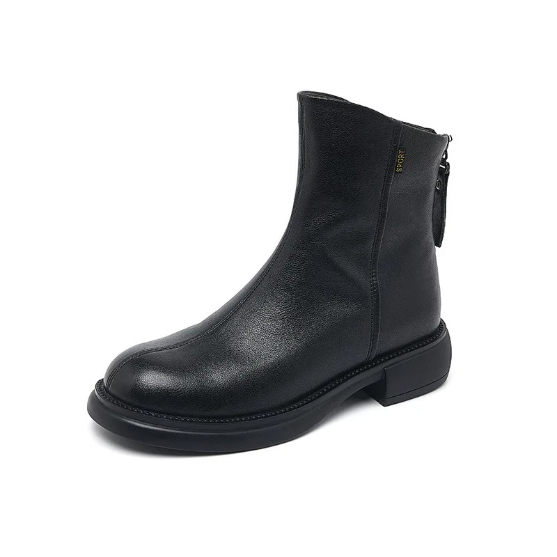 Valenzora | Women's Leather Ankle Boots with Back Zipper and Low Heel