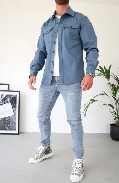 Shirt jacket with button closure