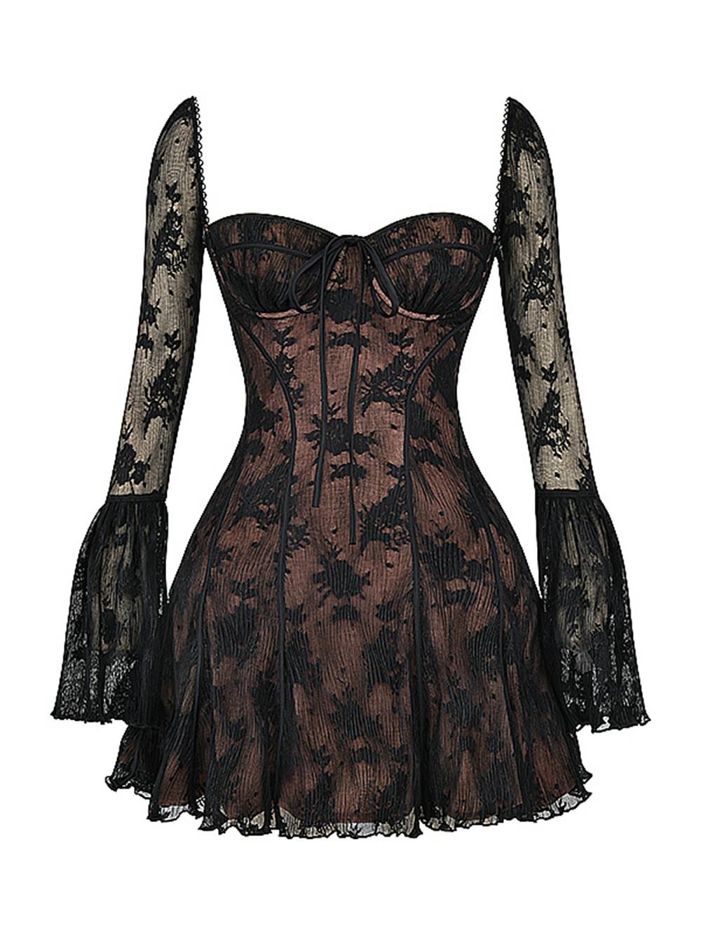 Sexy Mini-Cocktailkleid mit Korsettoberteil und langen Ärmeln – Partykleid und Abendkleid