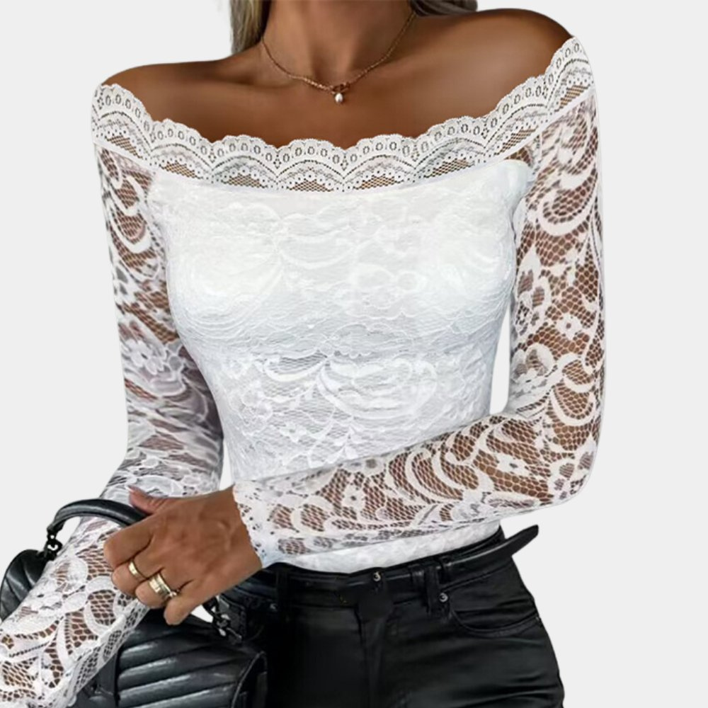 Valenzora | Damen elegantes schulterfreies Spitzenoberteil | Damen elegantes schulterfreies Spitzen-Shirt