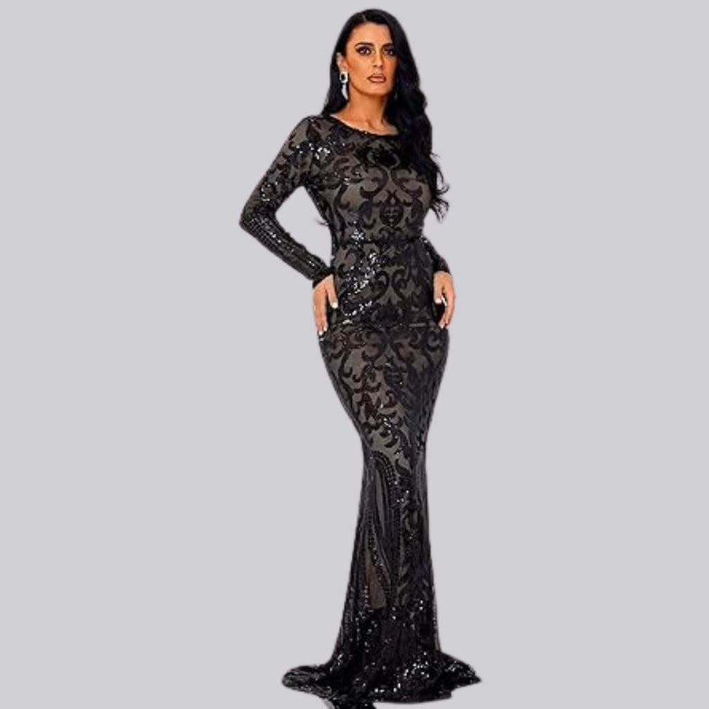 Valenzora | Evening dress with long sleeves and sequins