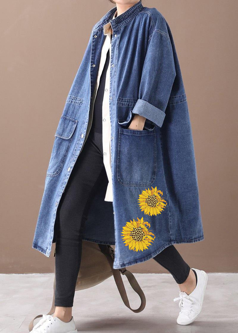 Valenzora | Denim-blauer Trenchcoat in großen Größen mit Kordelzug