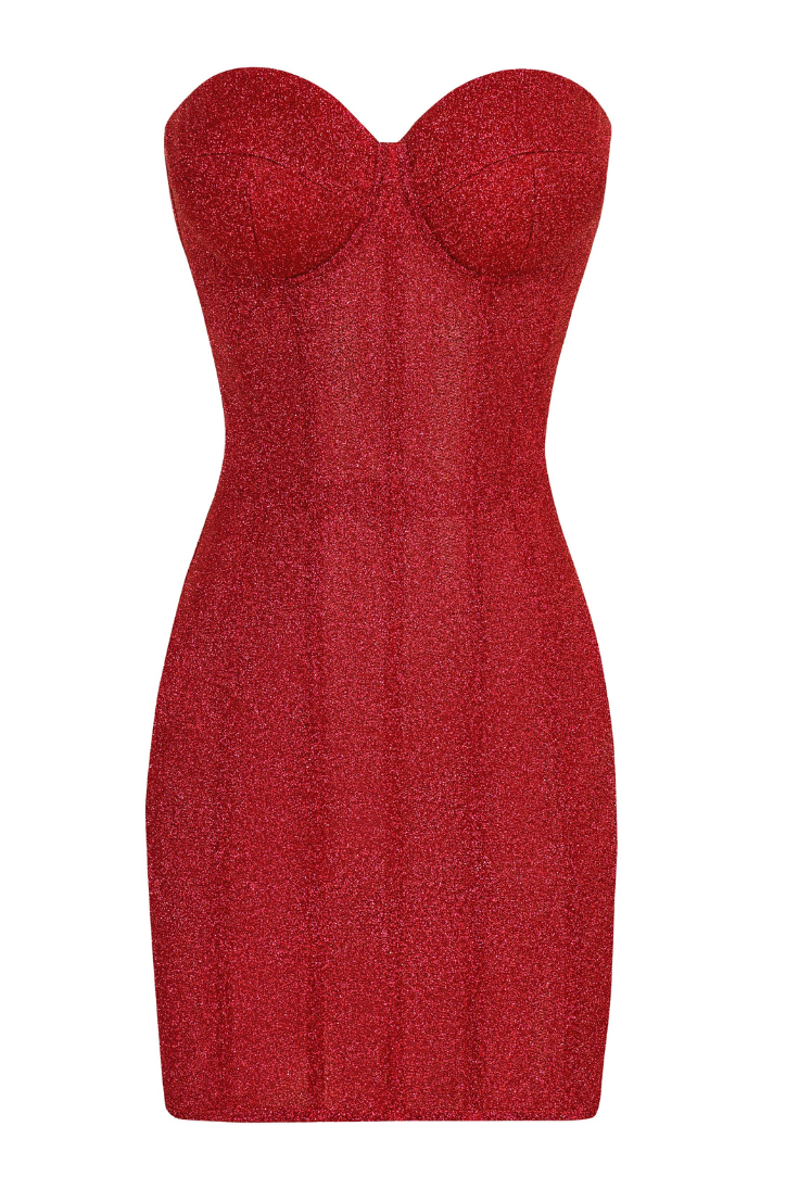 Valenzora | Trägerloses Glitzer-Korsett-Minikleid in Rot