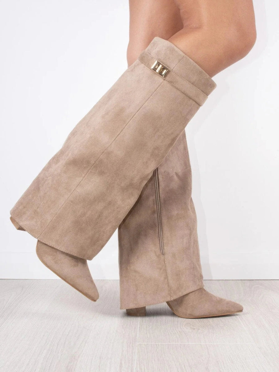 Valenzora | Elegant women's boots made of high-quality suede with golden accents