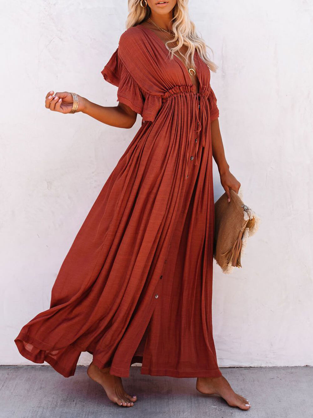 Valenzora | Maxikleid im Tunika-Stil mit kurzen Ärmeln für Damen