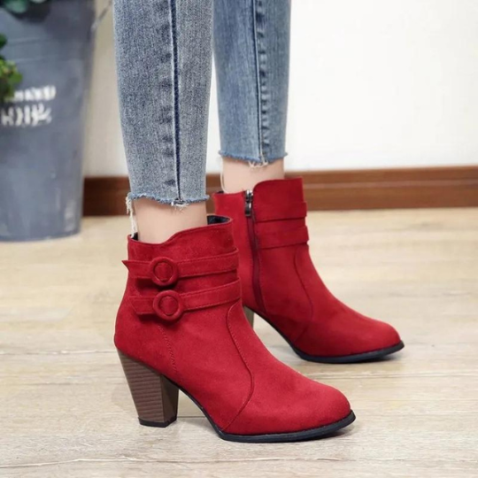 Valenzora | Women's suede ankle boots with double-stitch closure, high block heel, zipper