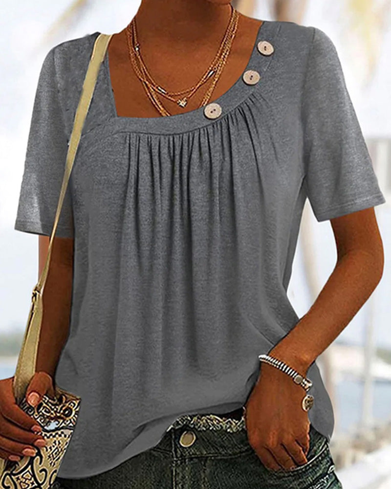 Valenzora | Comfortable solid gray short-sleeved blouse