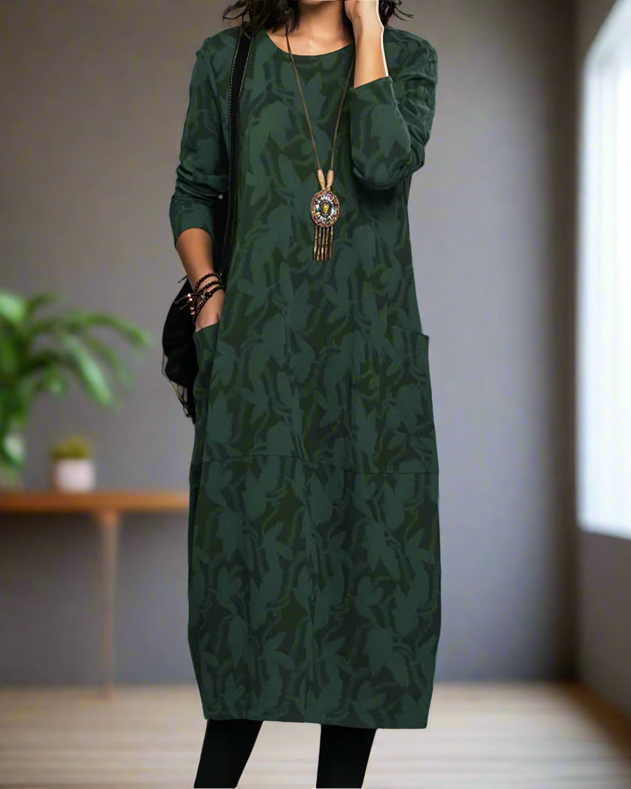 Valenzora | Kleid mit langen Ärmeln, auffälligem Print und praktischen Taschen