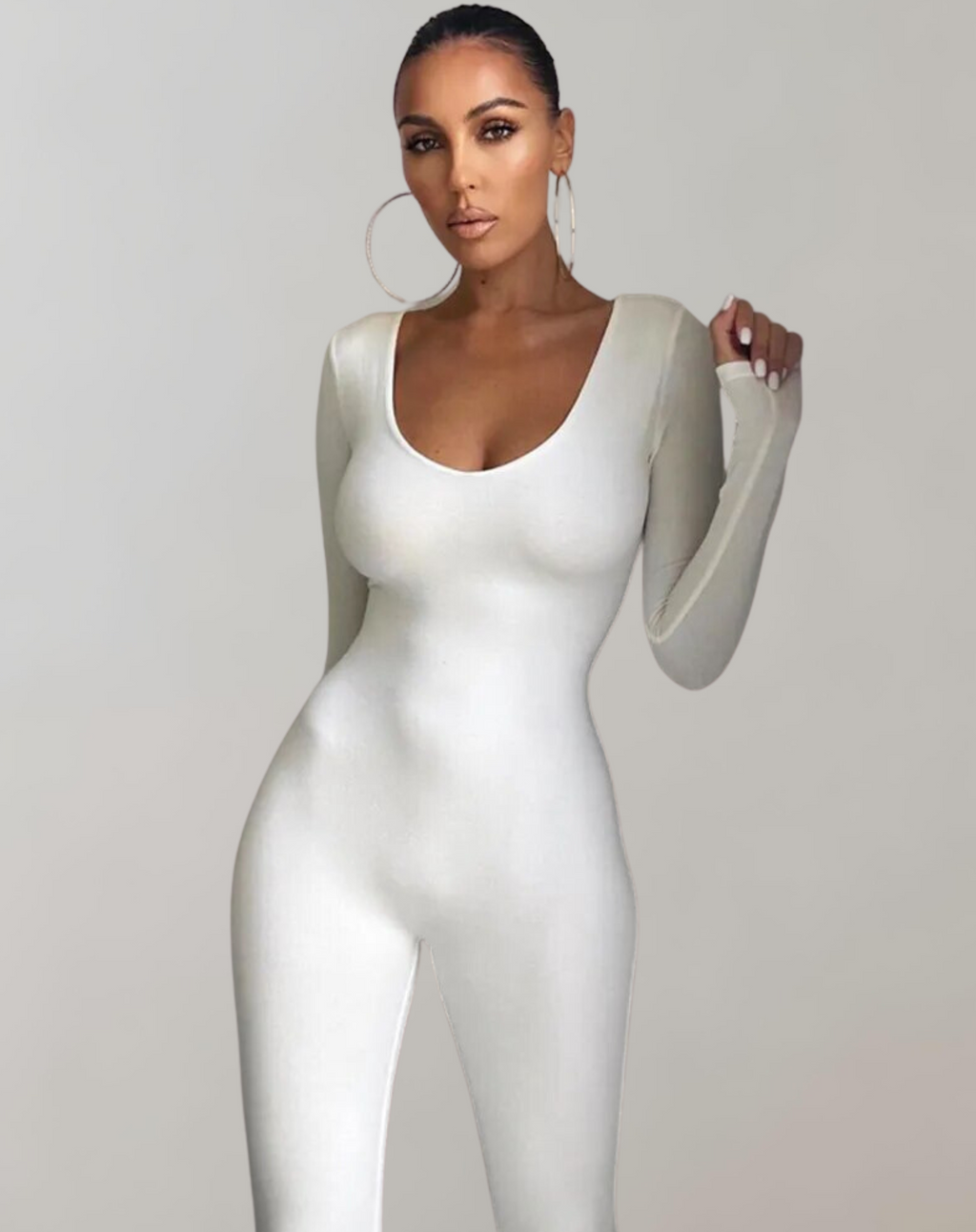 Valenzora - Long-sleeved slit jumpsuit