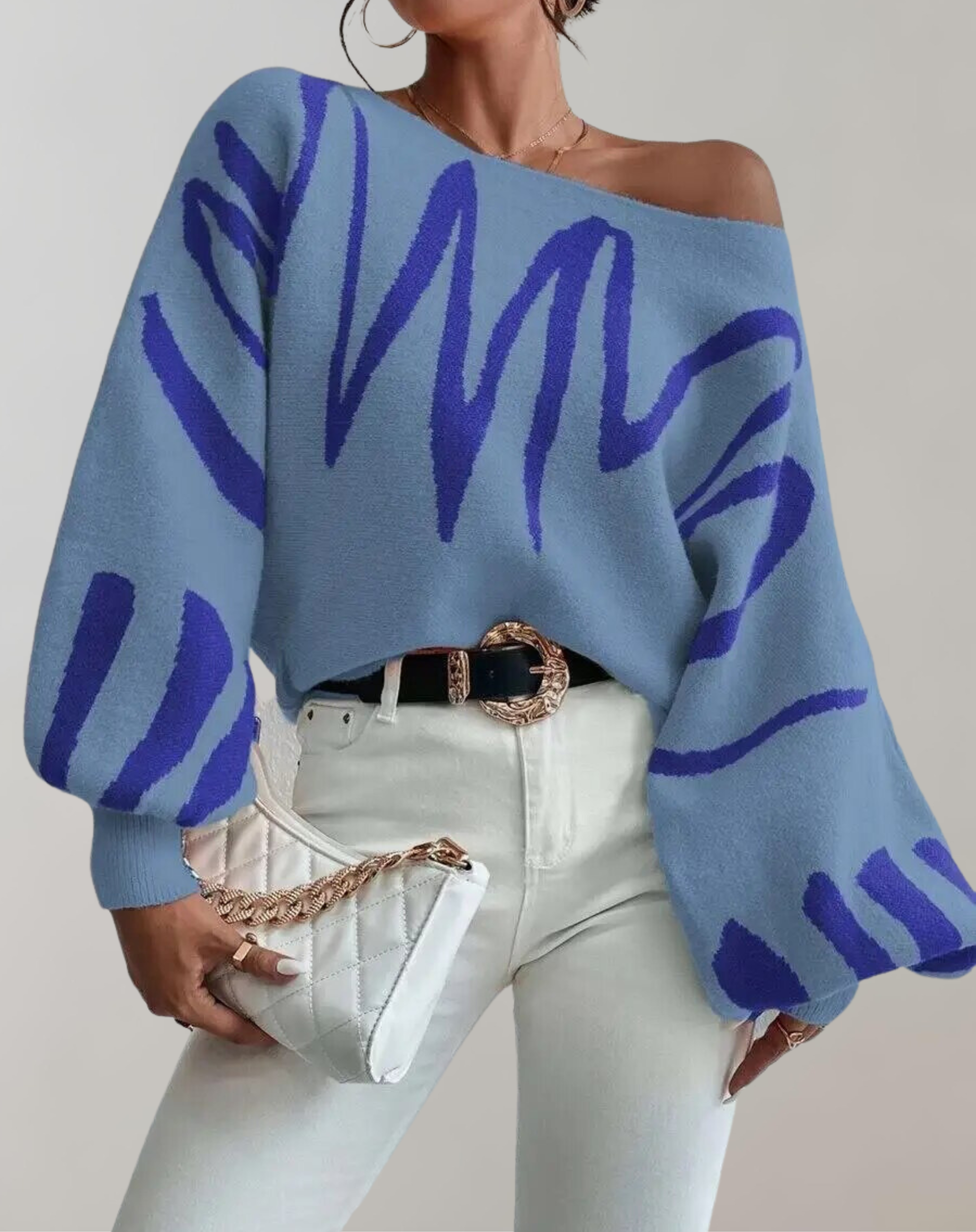 Valenzora - Print Lantern Sleeve Off-Shoulder