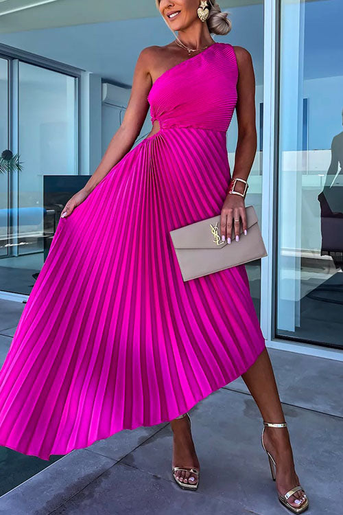 Valenzora | Rosiedress One-Shoulder Cut-Out Waist Irregularly Pleated Evening Dress