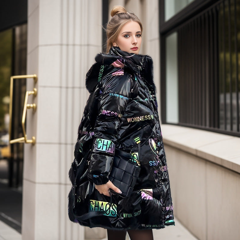 Valenzora | Cool shiny loose mid-length cotton jacket