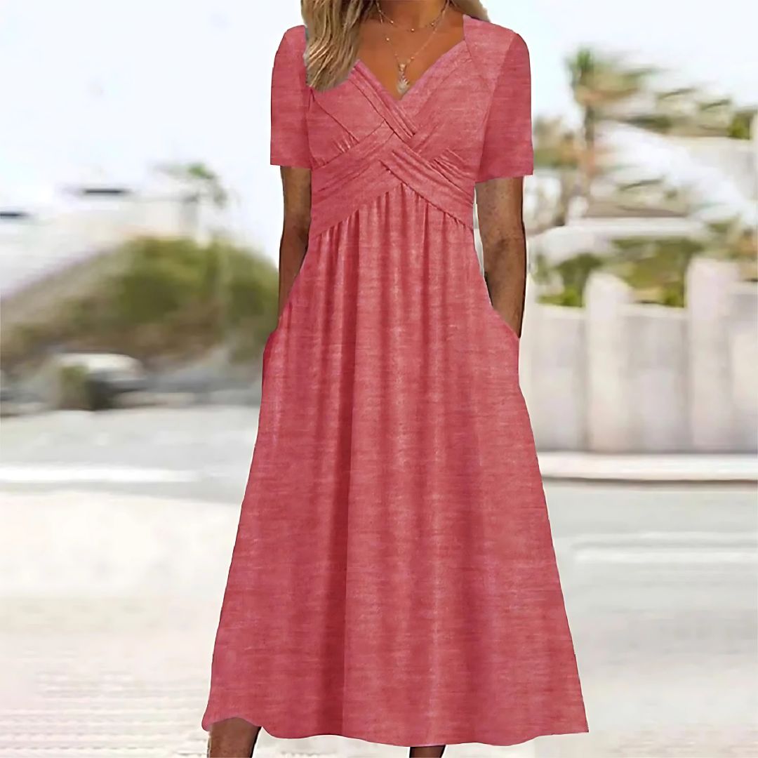 Valenzora | Elegant midi dress with V-neck