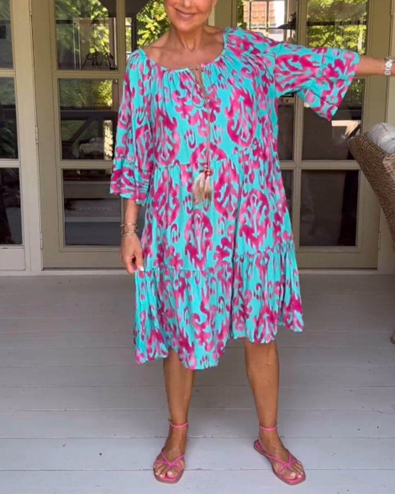Valenzora | Loose-fitting, printed dress with bell sleeves