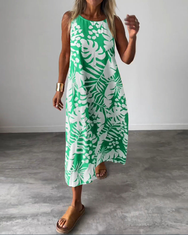 Valenzora | Casual, sleeveless dress with leaf pattern