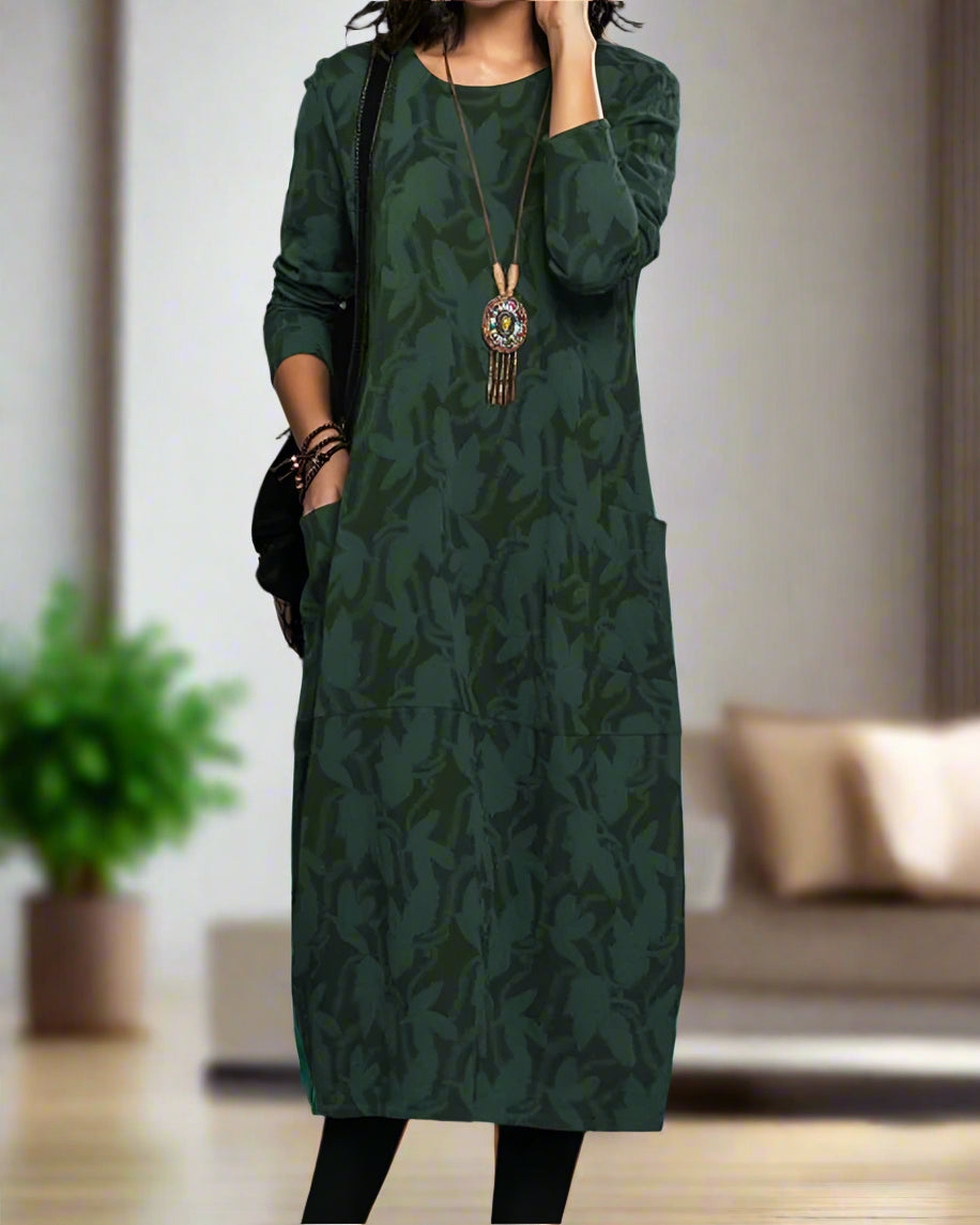 Valenzora | Kleid mit langen Ärmeln, auffälligem Print und praktischen Taschen