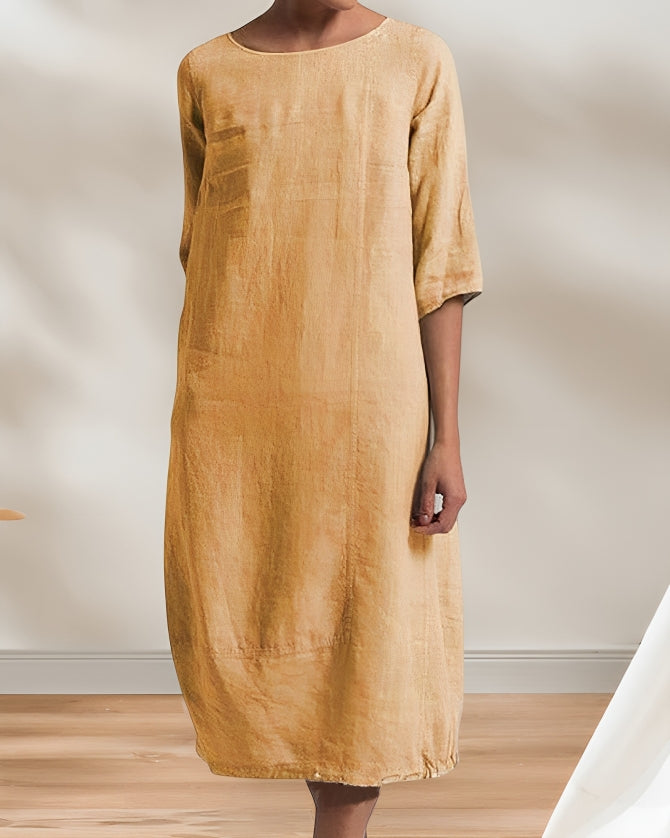 Valenzora | Ladies Casual Linen Look Simple Midi Dress