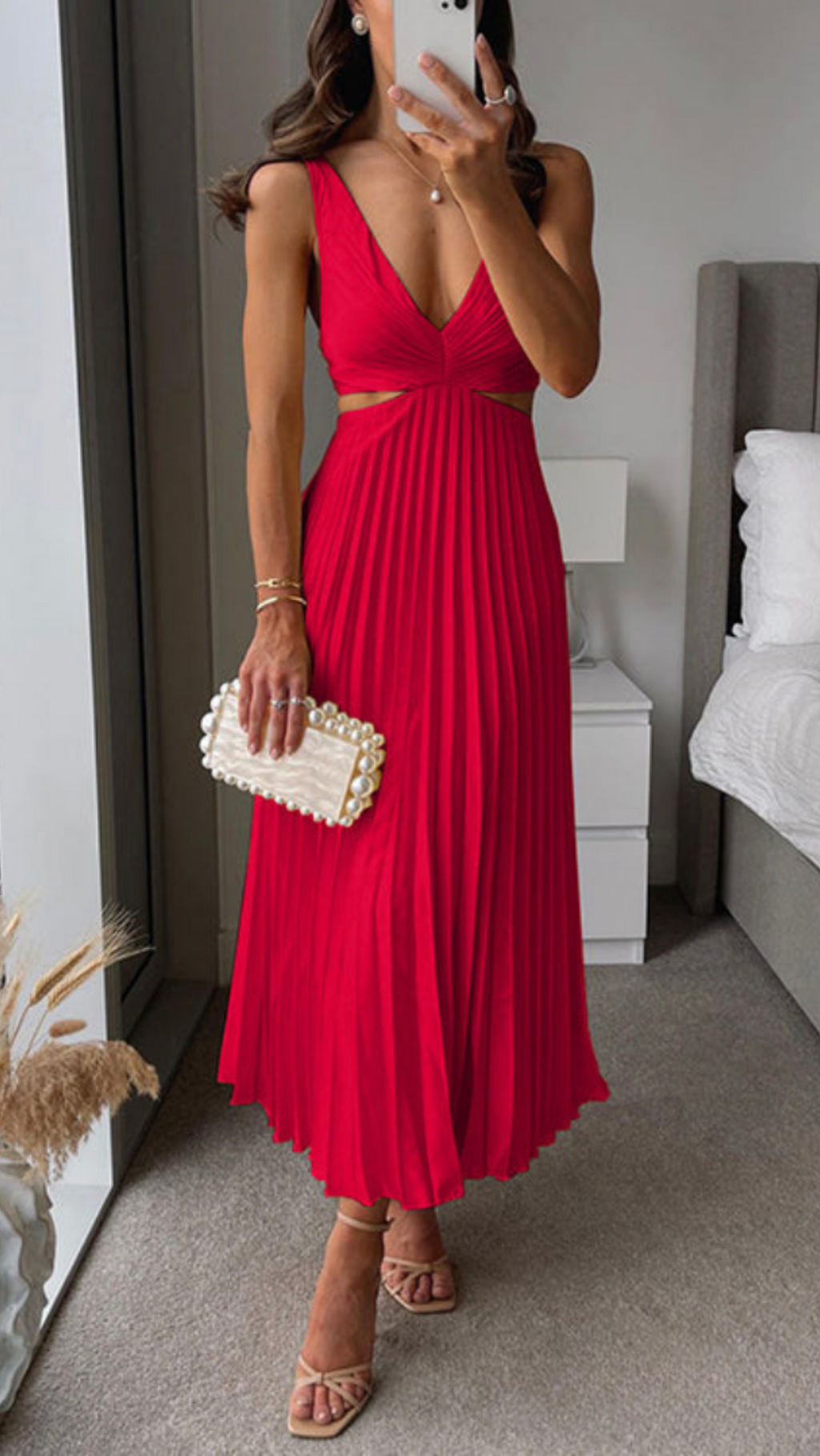 Valenzora | Pleated cutout midi dress for women
