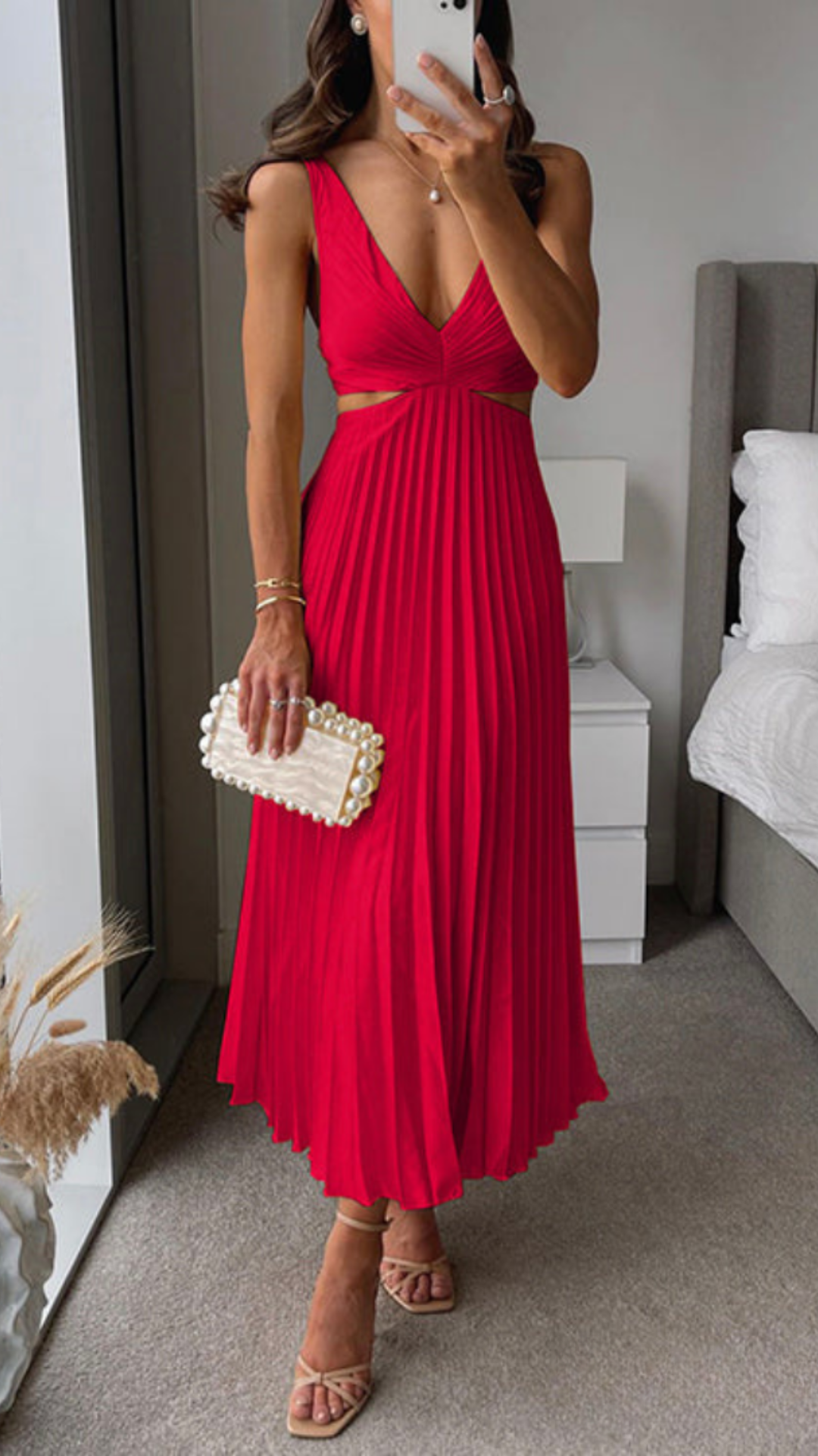 Valenzora | Pleated cutout midi dress for women