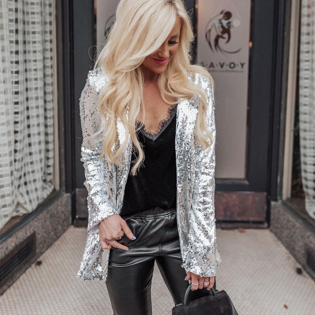 Valenzora | Glamorous sequined blazer with long sleeves