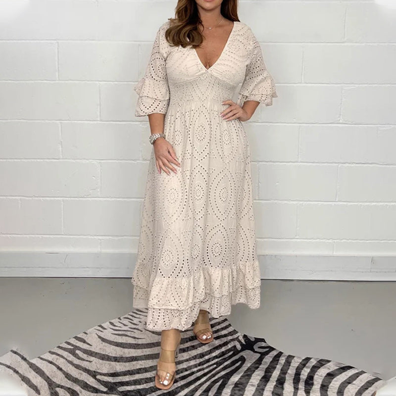 Angela™ - Midikleid mit Broderie-Anglaise-Rüschen an den Ärmeln