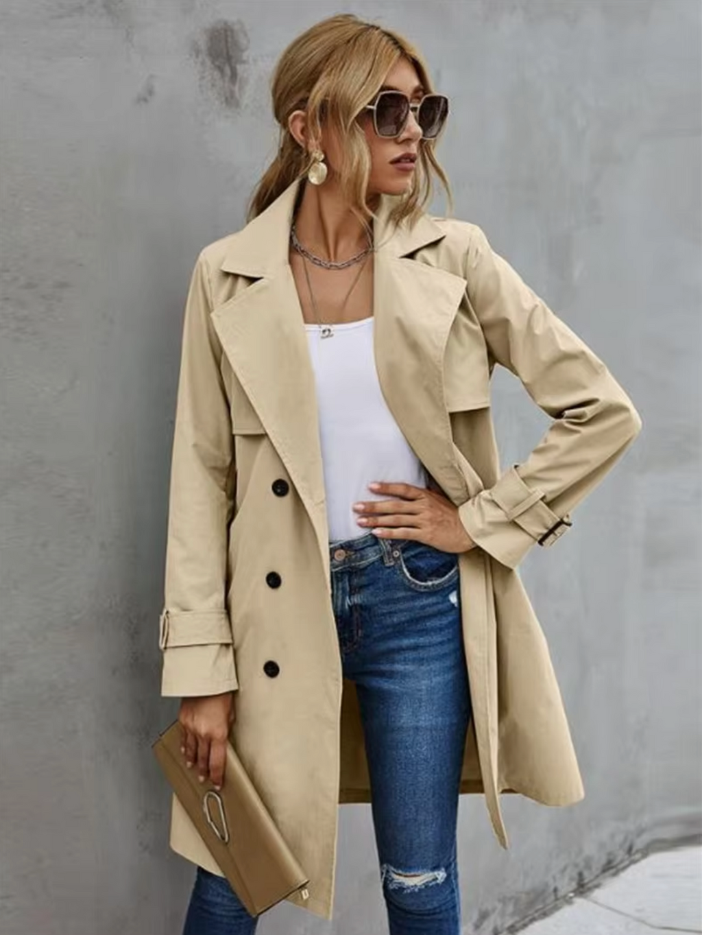 – Langärmeliger lässiger Trenchcoat