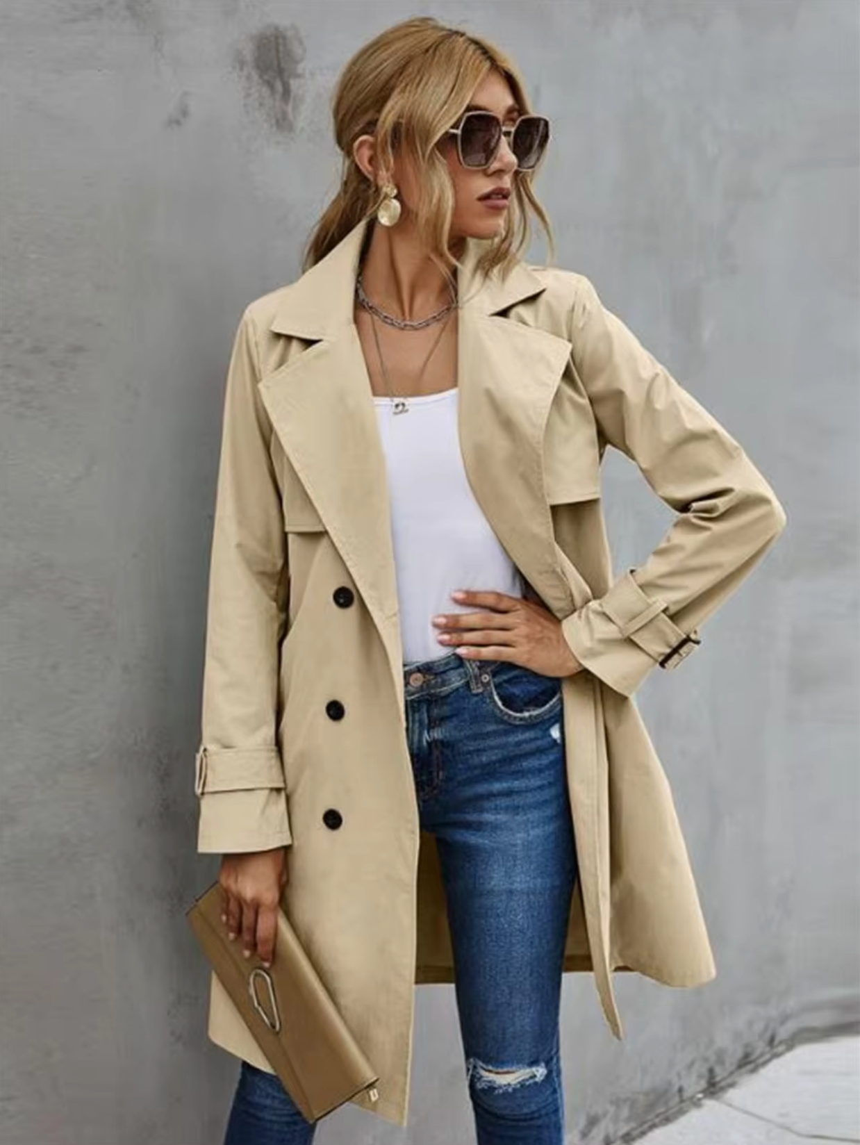 – Langärmeliger lässiger Trenchcoat