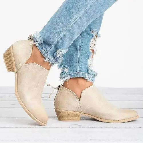 Valenzora | Damen-Stiefeletten aus Kunstleder mit seitlichem Cut-Out, niedrigem Blockabsatz, lässig