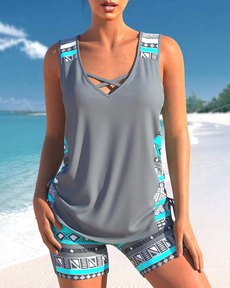 Valenzora Tankini Set | Sommerliches Tankini-Set mit geometrischem V-Ausschnitt