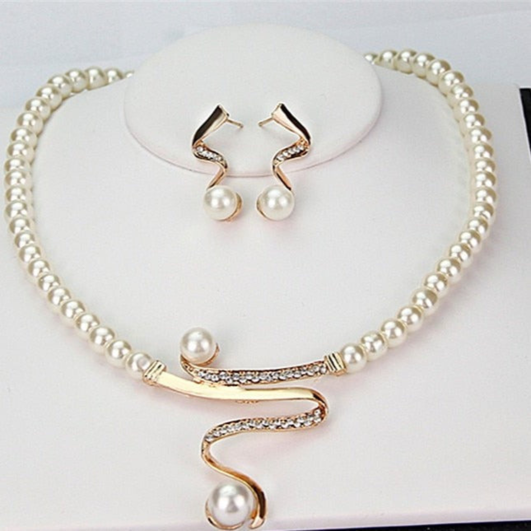 Valenzora | Naturperlenkette + Ohrring-Set Gold