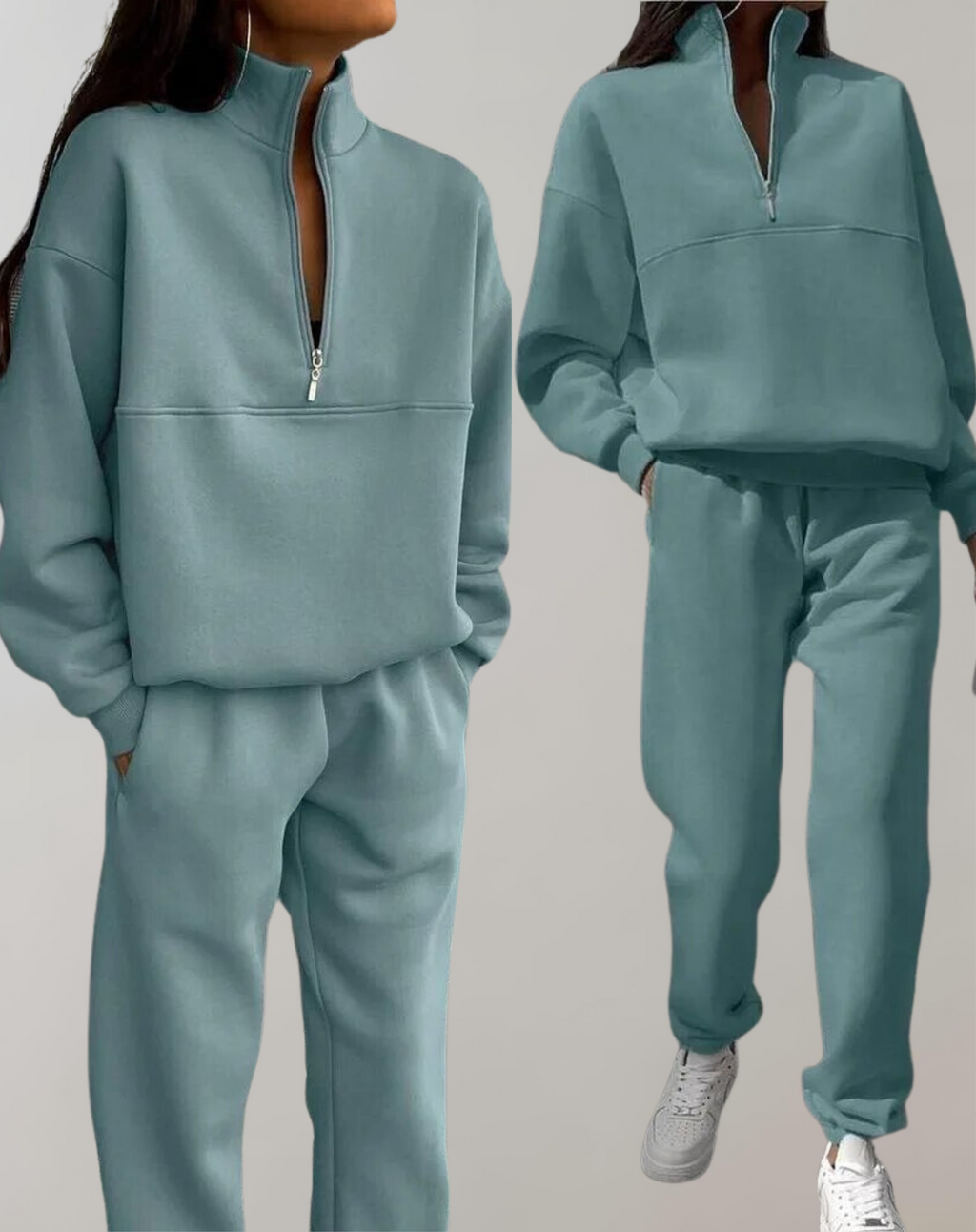 Valenzora | 3-teiliges Fleece-Trainingsanzug-Set – stilvolles Damen-Zip-Top und Jogginghose
